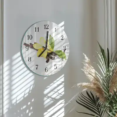 Hodiny na skle kulaté Vanilková orchidej