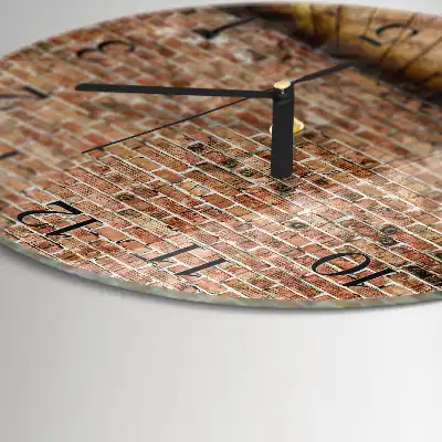 Kulaté skleněné hodiny na stěnu Cihlový