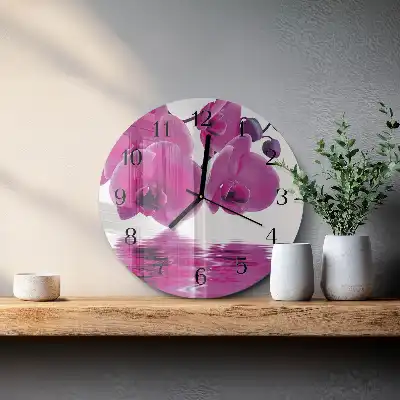 Hodiny s fotkou skleněné kulaté Orchidej
