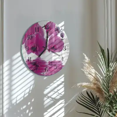 Hodiny s fotkou skleněné kulaté Orchidej