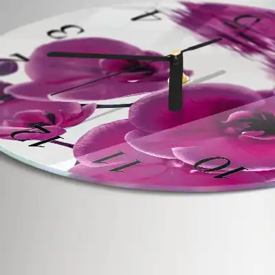 Hodiny s fotkou skleněné kulaté Orchidej