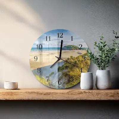 Kulaté skleněné hodiny na zeď Pláž