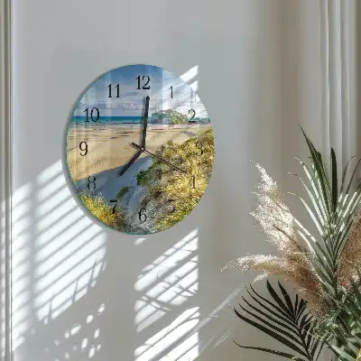 Kulaté skleněné hodiny na zeď Pláž