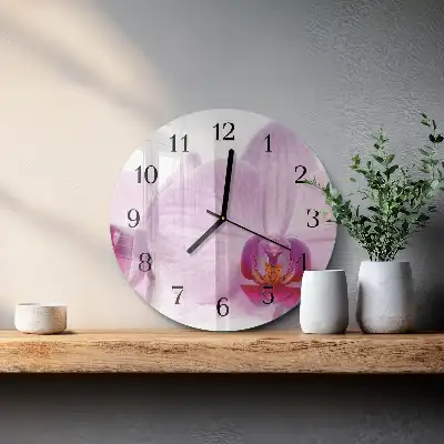 Kulaté skleněné hodiny na stěnu Orchidej
