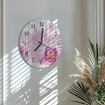 Kulaté skleněné hodiny na stěnu Orchidej