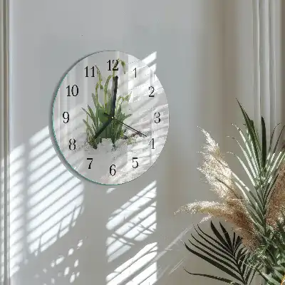 Kulaté skleněné hodiny na zeď Sněženka