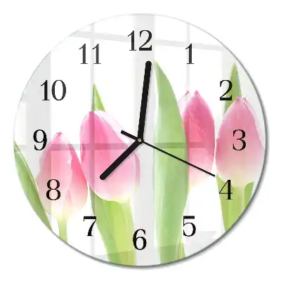 Kulaté skleněné hodiny na stěnu Tulipány