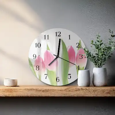 Kulaté skleněné hodiny na stěnu Tulipány