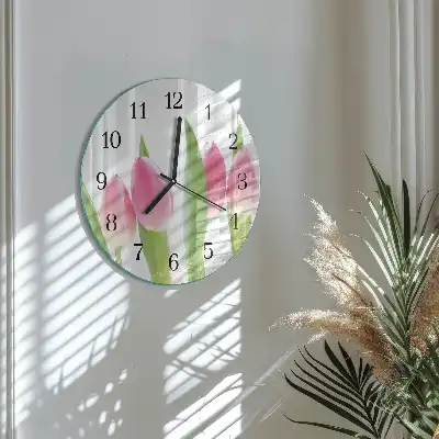 Kulaté skleněné hodiny na stěnu Tulipány
