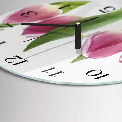 Kulaté skleněné hodiny na stěnu Tulipány