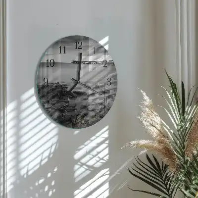 Hodiny s fotkou skleněné kulaté Břeh řeky