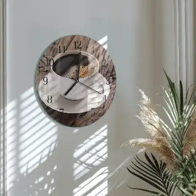 Hodiny s fotkou skleněné kulaté Káva