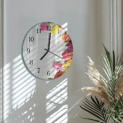 Hodiny na skle kulaté Tulipány