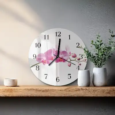 Kulaté skleněné hodiny na zeď Orchidej