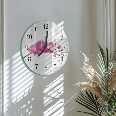 Kulaté skleněné hodiny na zeď Orchidej