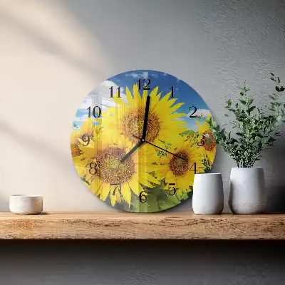 Hodiny s fotkou skleněné kulaté Slunečnice