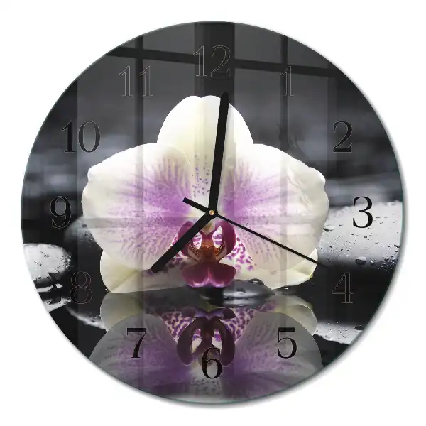Nástěnné hodiny skleněné kulaté Orchidej