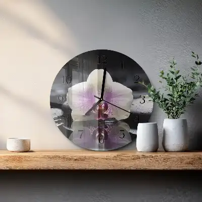 Nástěnné hodiny skleněné kulaté Orchidej