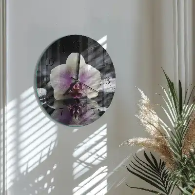 Nástěnné hodiny skleněné kulaté Orchidej