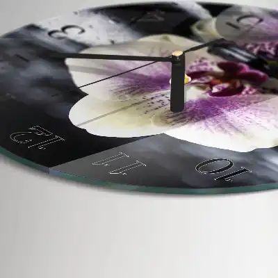 Nástěnné hodiny skleněné kulaté Orchidej