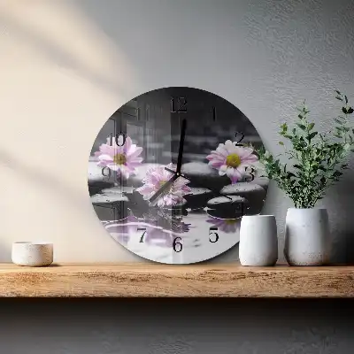Kulaté skleněné hodiny na zeď Květiny