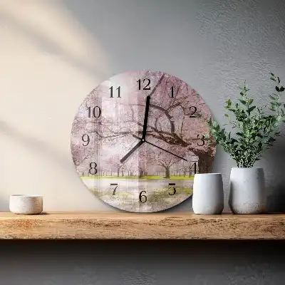 Kulaté skleněné hodiny na zeď Třešně