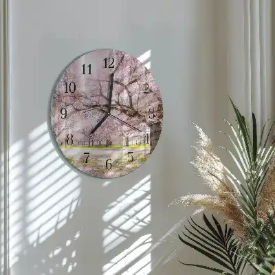 Kulaté skleněné hodiny na zeď Třešně