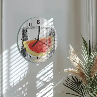 Hodiny na skle kulaté Grapefruitová zmrzlina