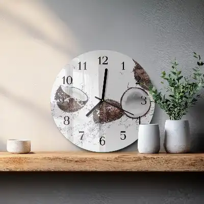 Kulaté skleněné hodiny na zeď Kokosové ořechy