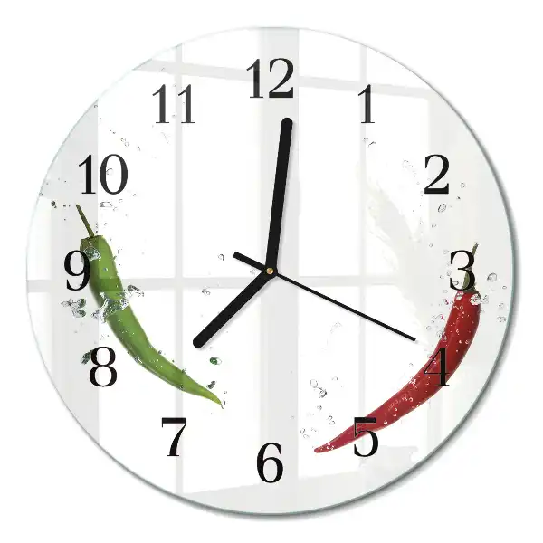Nástěnné hodiny skleněné kulaté Chilli papričky