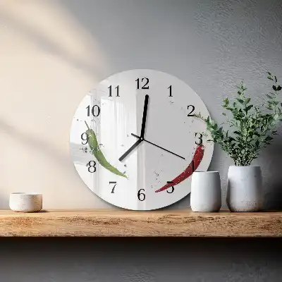 Nástěnné hodiny skleněné kulaté Chilli papričky