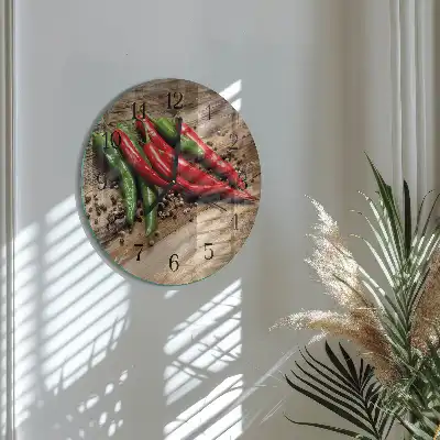 Kulaté skleněné hodiny na stěnu Chilli papričky