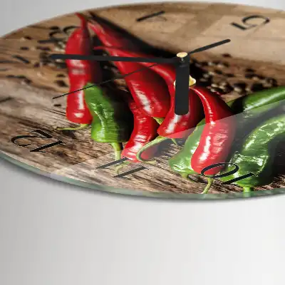 Kulaté skleněné hodiny na stěnu Chilli papričky