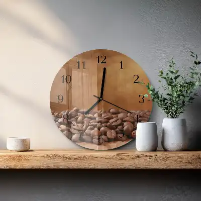 Hodiny s fotkou skleněné kulaté Kávová zrna