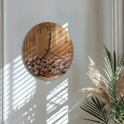 Hodiny s fotkou skleněné kulaté Kávová zrna