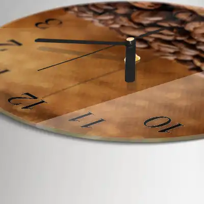 Hodiny s fotkou skleněné kulaté Kávová zrna