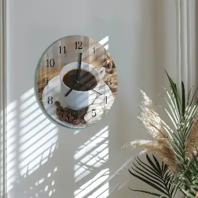 Hodiny na skle kulaté Káva