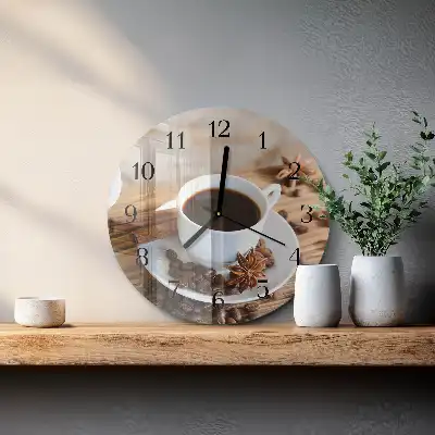Hodiny s fotkou skleněné kulaté Káva