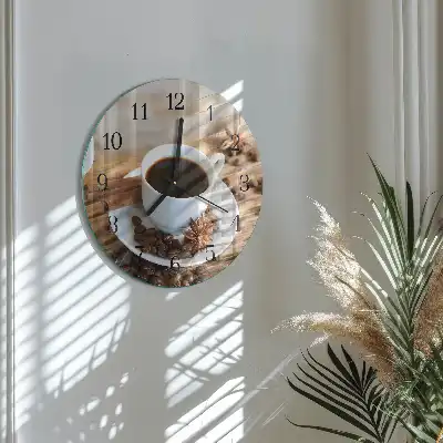 Hodiny s fotkou skleněné kulaté Káva