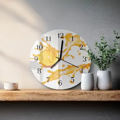 Kulaté skleněné hodiny na zeď Pomerančový džus