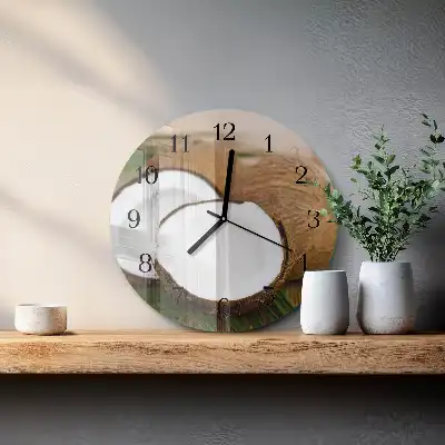 Kulaté skleněné hodiny na stěnu Kokosové ořechy