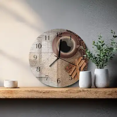Kulaté skleněné hodiny na stěnu Kávová zrna
