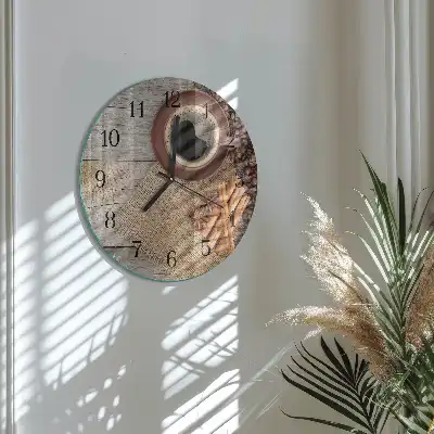 Kulaté skleněné hodiny na stěnu Kávová zrna