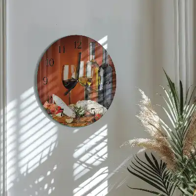 Hodiny s fotkou skleněné kulaté Víno