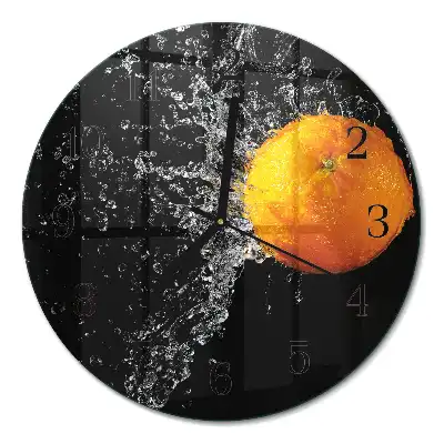 Kulaté skleněné hodiny na stěnu Pomerančový