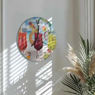Kulaté skleněné hodiny na zeď Koktejl