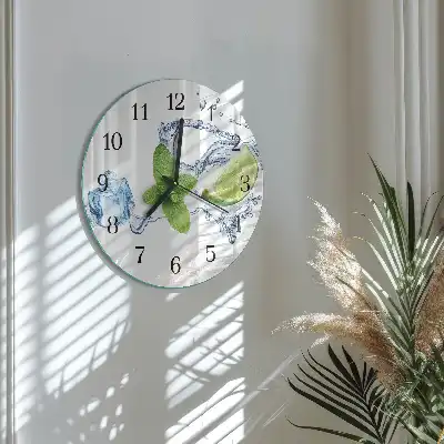 Nástěnné hodiny skleněné kulaté Máta