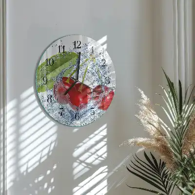 Kulaté skleněné hodiny na zeď Třešně