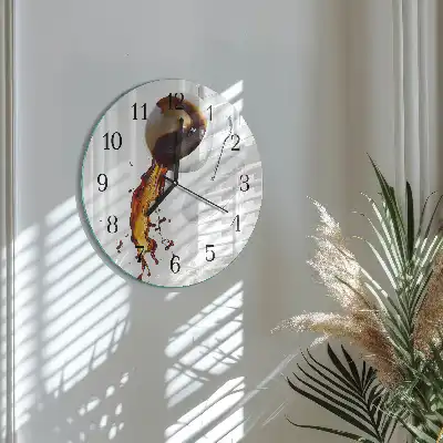 Hodiny s fotkou skleněné kulaté Káva