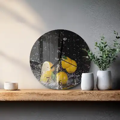 Kulaté skleněné hodiny na zeď Citrony